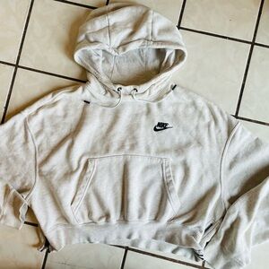 Nike Cropped Cream Hoodie with Black Logo, excellent condition size medium!